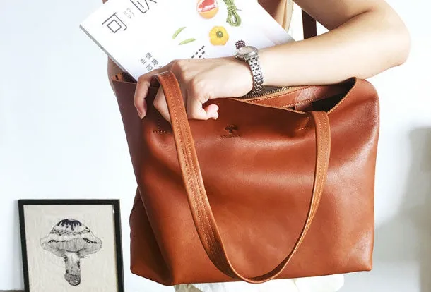 Handmade Genuine Leather Handbag Tote Bag Shopper Bag Shoulder Bag Purse For Women