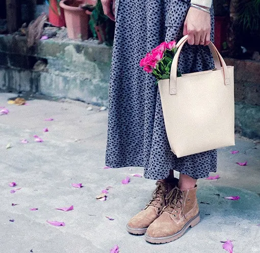 Handmade Leather Beige Small Womens Tote Purse Tote Shoulder Bags for Women