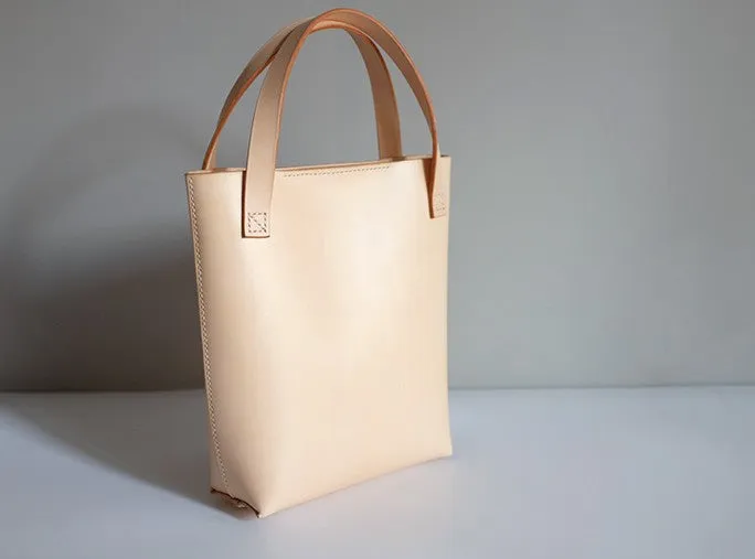Handmade Leather Beige Small Womens Tote Purse Tote Shoulder Bags for Women