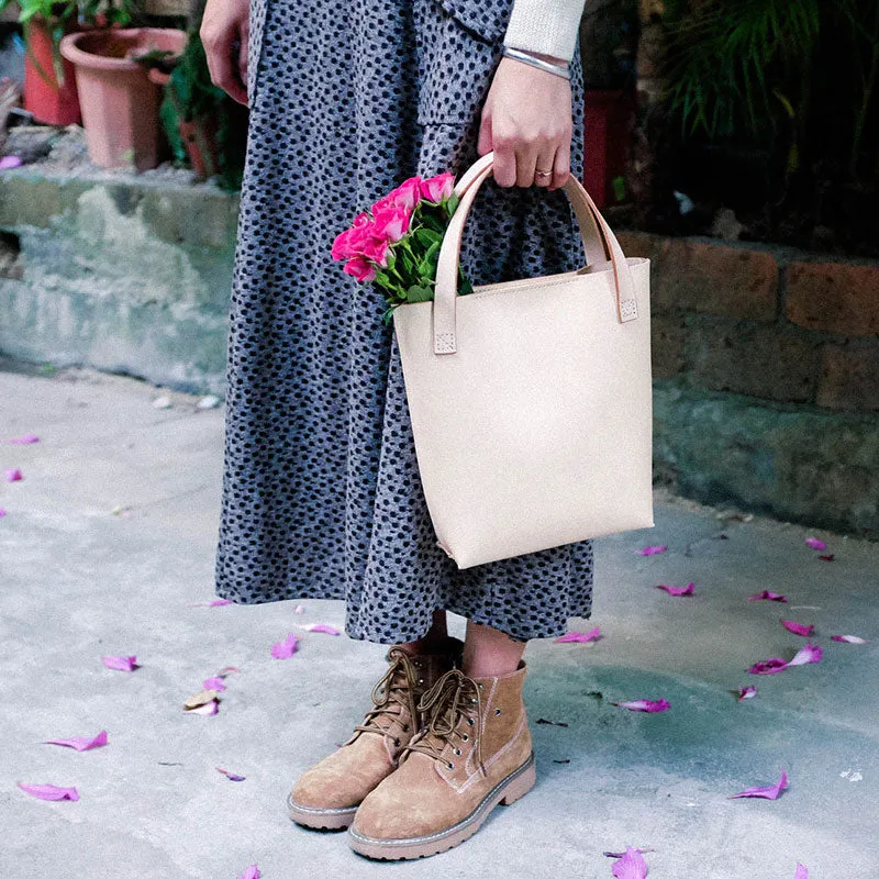 Handmade Leather Beige Small Womens Tote Purse Tote Shoulder Bags for Women