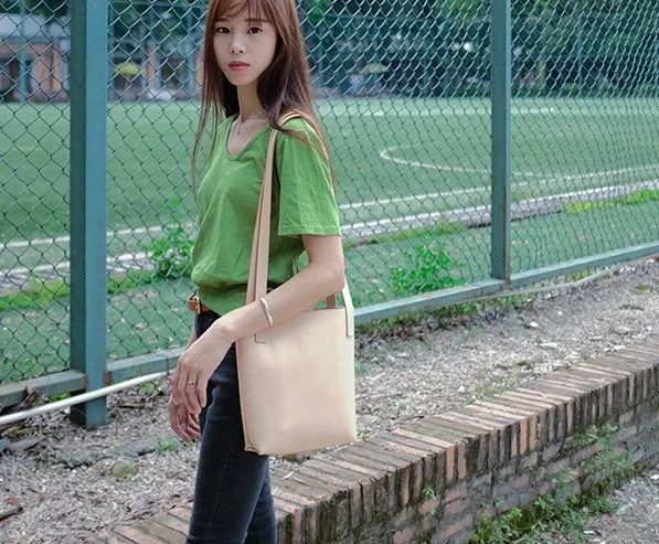 Handmade Leather Beige Small Womens Tote Purse Tote Shoulder Bags for Women