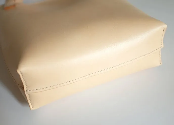 Handmade Leather Beige Small Womens Tote Purse Tote Shoulder Bags for Women