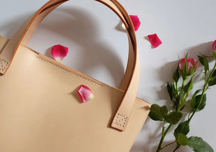 Handmade Leather Beige Small Womens Tote Purse Tote Shoulder Bags for Women