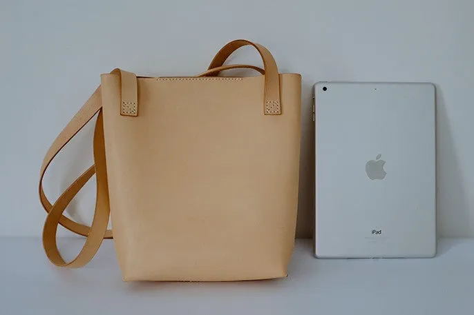 Handmade Leather Beige Small Womens Tote Purse Tote Shoulder Bags for Women