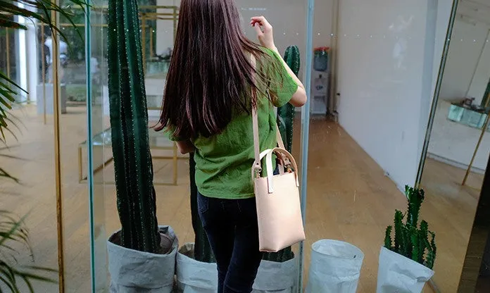 Handmade Leather Beige Small Womens Tote Purse Tote Shoulder Bags for Women