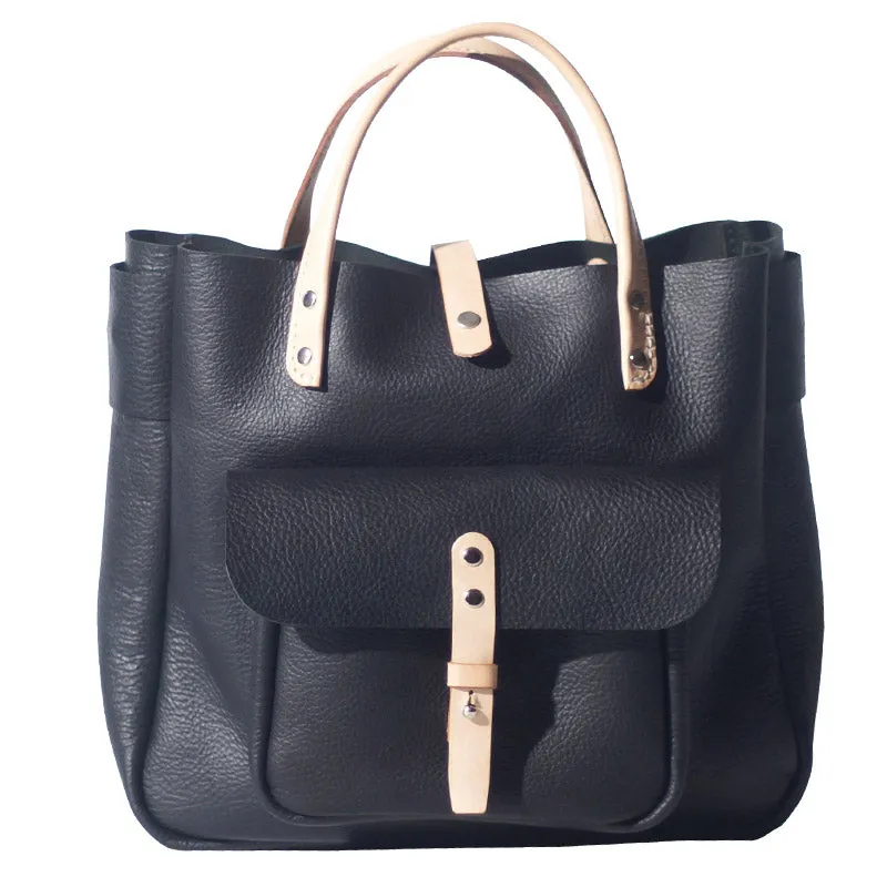 Handmade Leather Black Small Womens Tote Handbag Shopper Purse for Women
