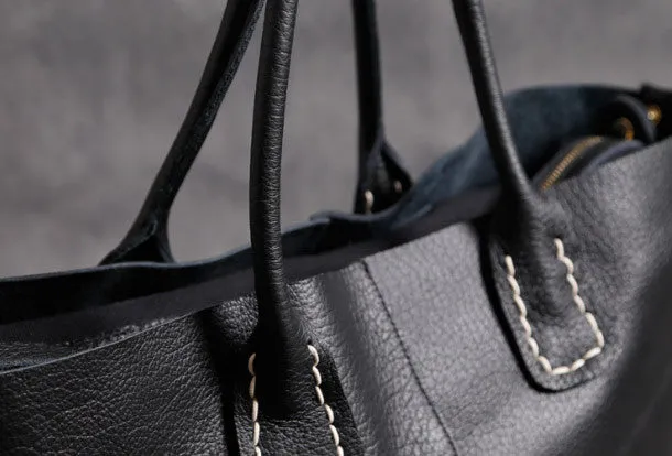 Handmade Leather black tote bag for women leather shoulder bag handbag