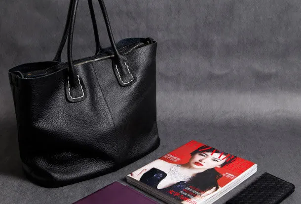 Handmade Leather black tote bag for women leather shoulder bag handbag