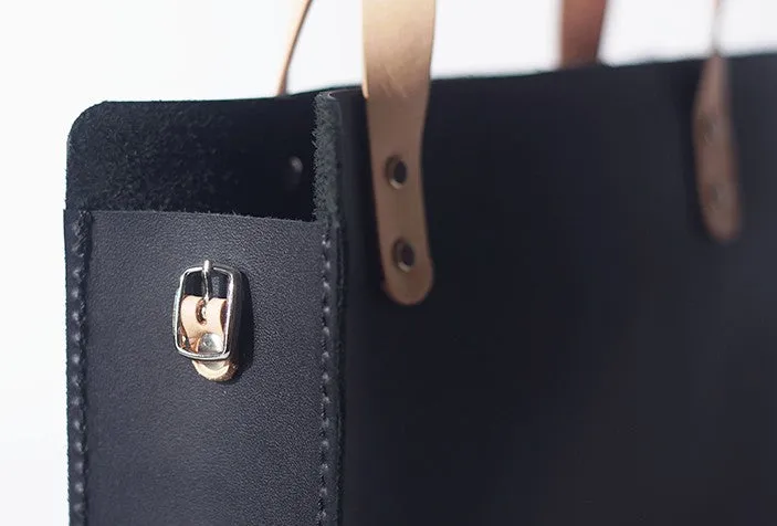 Handmade Leather Black Womens Tote Purse Handbag Tote Shopper Bag for Women