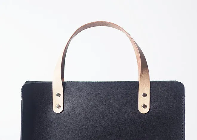 Handmade Leather Black Womens Tote Purse Handbag Tote Shopper Bag for Women