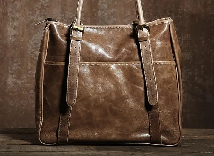 Handmade Leather Mens Tote Bag Cool Handbag Shoulder Bag Work Bag Laptop Bag for Men