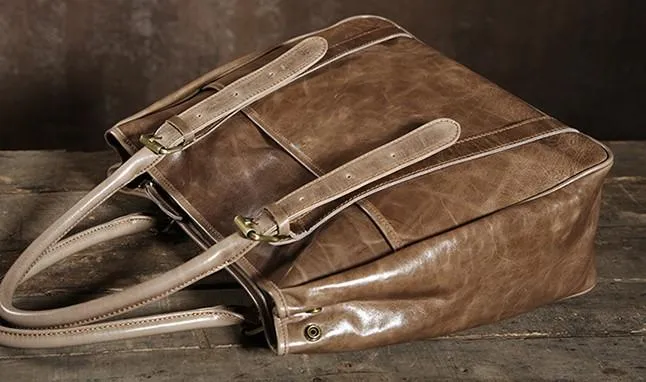Handmade Leather Mens Tote Bag Cool Handbag Shoulder Bag Work Bag Laptop Bag for Men