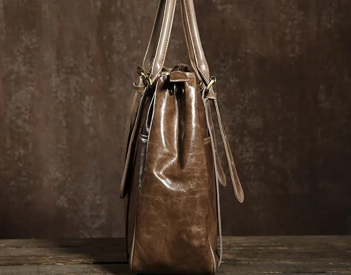 Handmade Leather Mens Tote Bag Cool Handbag Shoulder Bag Work Bag Laptop Bag for Men