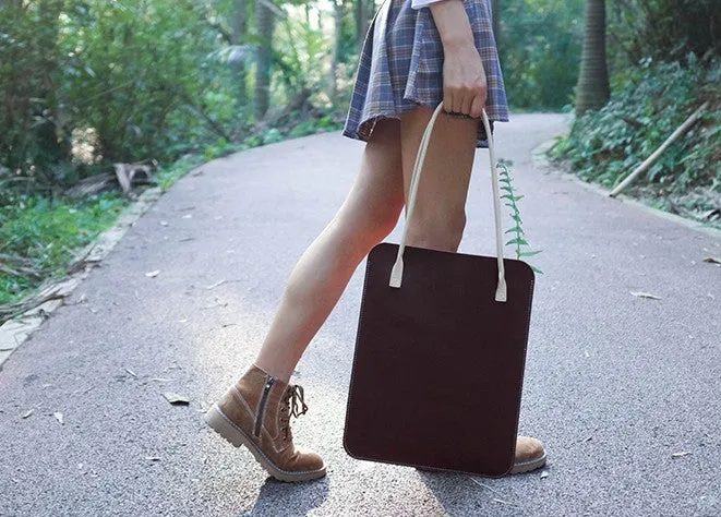 Handmade Leather Red Womens Slim Tote Shoulder Tote Bag for Women