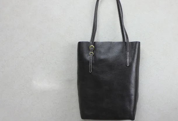 Handmade leather tote bag black coffee vintage shoulder bag shopper bag women