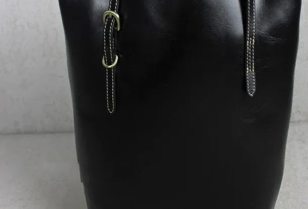 Handmade leather tote bag black coffee vintage shoulder bag shopper bag women