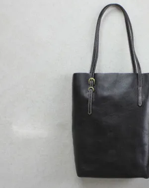 Handmade leather tote bag black coffee vintage shoulder bag shopper bag women
