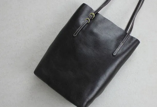 Handmade leather tote bag black coffee vintage shoulder bag shopper bag women