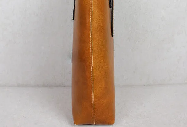 Handmade leather tote bag black coffee vintage shoulder bag shopper bag women