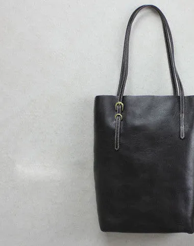 Handmade leather tote bag black coffee vintage shoulder bag shopper bag women