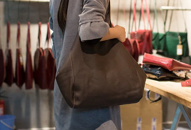 Handmade Leather vintage Big Large tote bag coffee black for women leather shoulder bag
