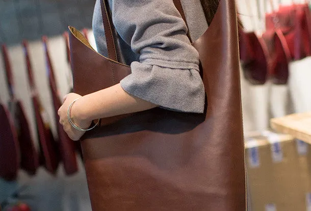 Handmade Leather vintage Large tote bag coffee brown for women leather shoulder bag