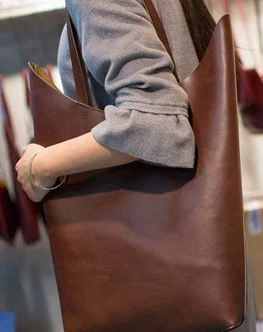 Handmade Leather vintage Large tote bag coffee brown for women leather shoulder bag