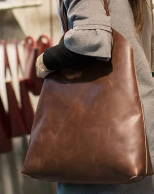 Handmade Leather vintage Large tote bags coffee for women leather shoulder bag