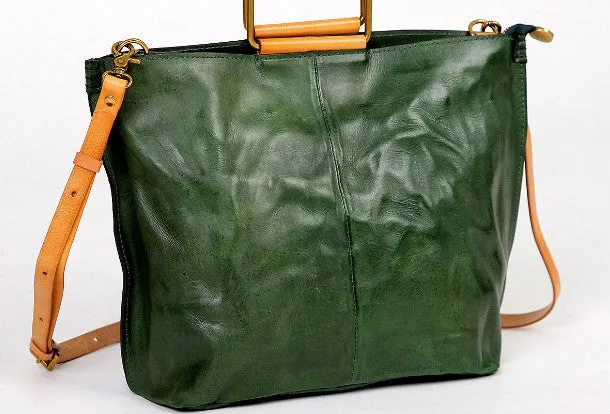 Handmade vintage handbag green black shoulder bag tote bag