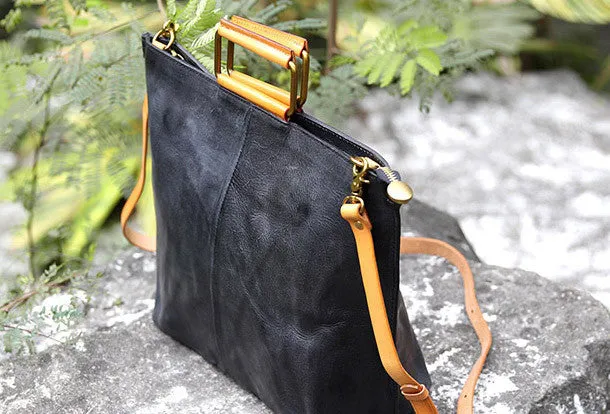 Handmade vintage handbag green black shoulder bag tote bag