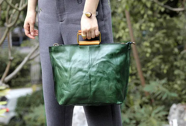 Handmade vintage handbag green black shoulder bag tote bag
