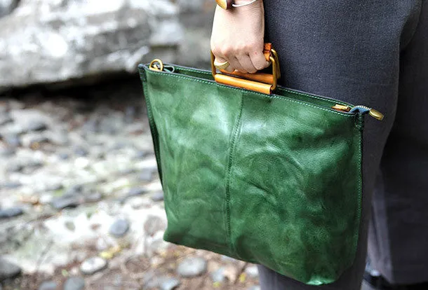 Handmade vintage handbag green black shoulder bag tote bag
