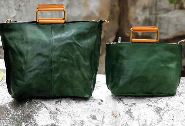 Handmade vintage handbag green black shoulder bag tote bag