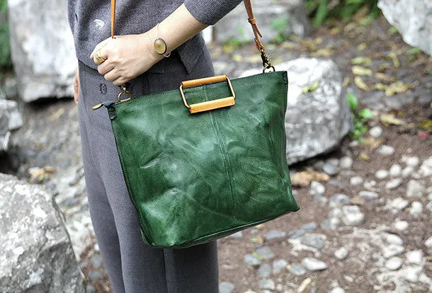Handmade vintage handbag green black shoulder bag tote bag