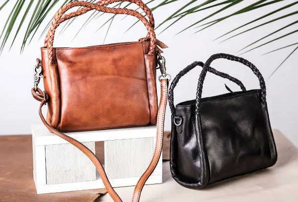 Handmade vintage handbag tote bag leather crossbody bag purse shoulder bag women