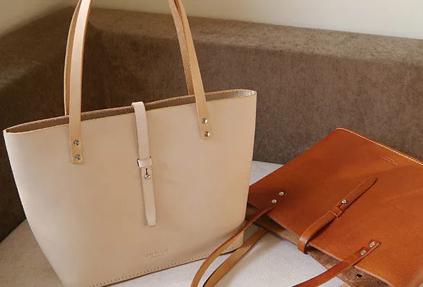 Handmade vintage womens beige leather tote bag handbags purse for women