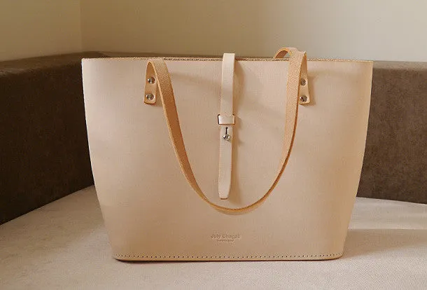 Handmade vintage womens beige leather tote bag handbags purse for women