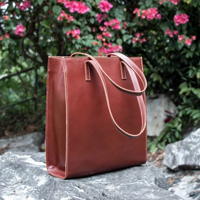 Handmade vintage womens leather tote bags shoulder bag for women