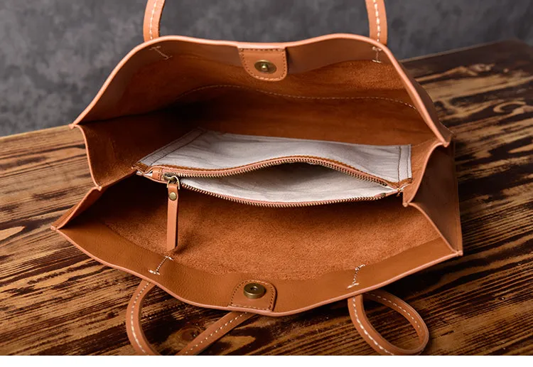 Handmade Women Leather Tote Bag Brown For Women