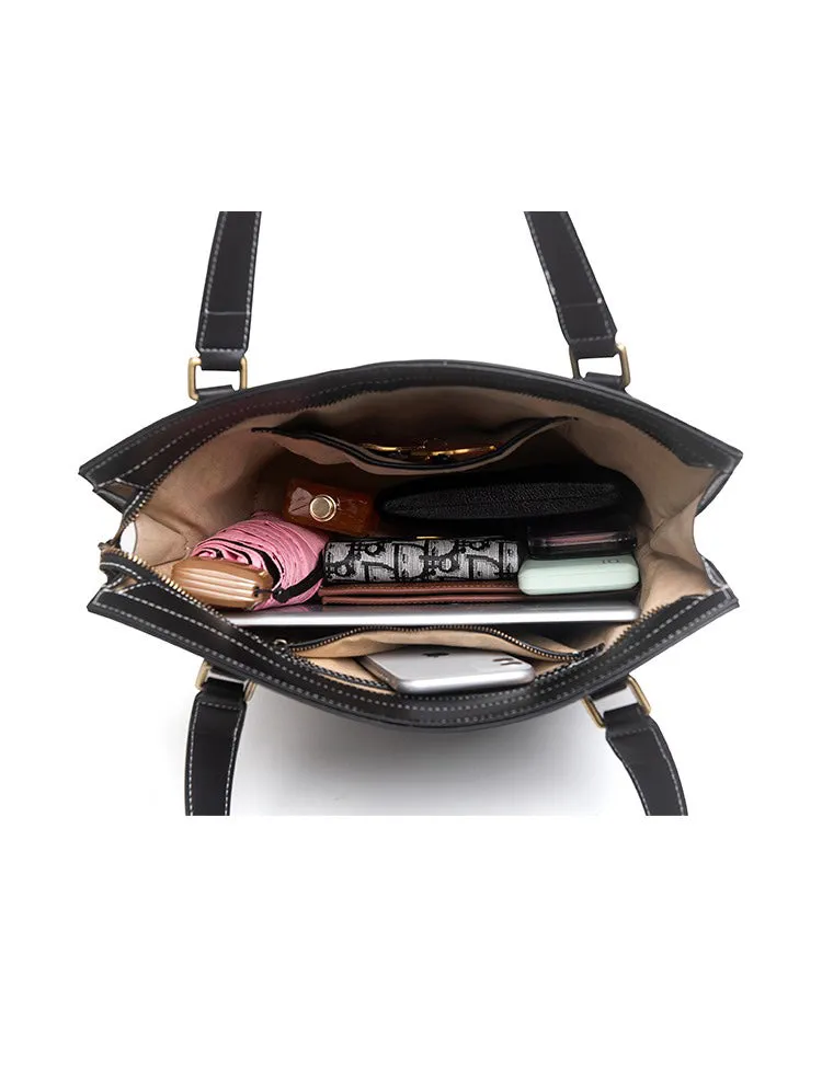 Handmade Womens Brown Leather Tote Handbag Purse Lotus Tote Bag for Women