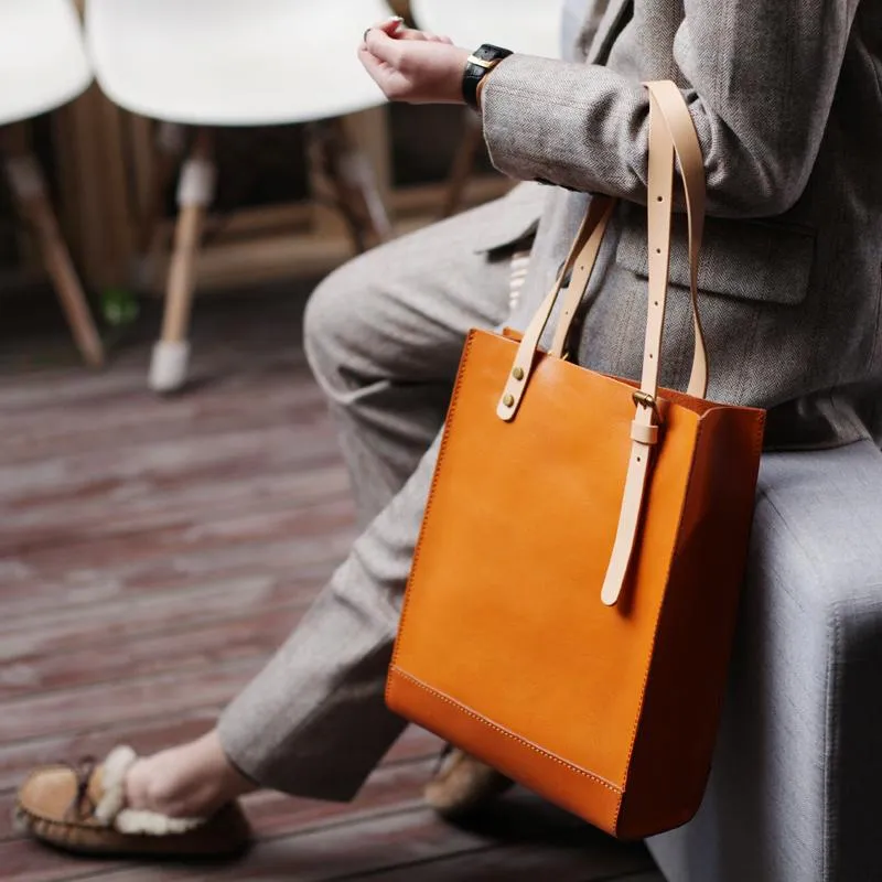 Handmade Yellow Womens Leather Laptop Tote Leather Tote Bags For Work Leather Tote With Zipper