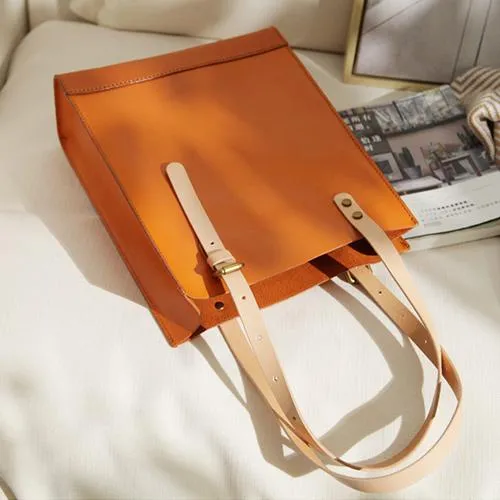 Handmade Yellow Womens Leather Laptop Tote Leather Tote Bags For Work Leather Tote With Zipper