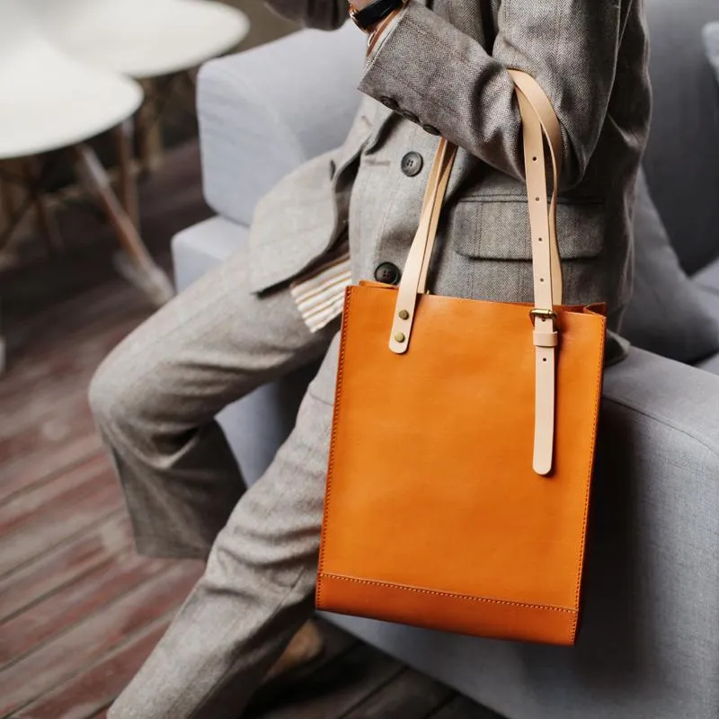 Handmade Yellow Womens Leather Laptop Tote Leather Tote Bags For Work Leather Tote With Zipper