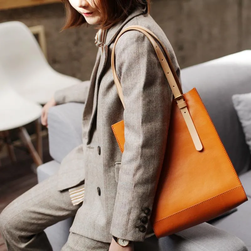 Handmade Yellow Womens Leather Laptop Tote Leather Tote Bags For Work Leather Tote With Zipper