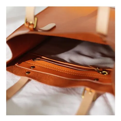 Handmade Yellow Womens Leather Laptop Tote Leather Tote Bags For Work Leather Tote With Zipper