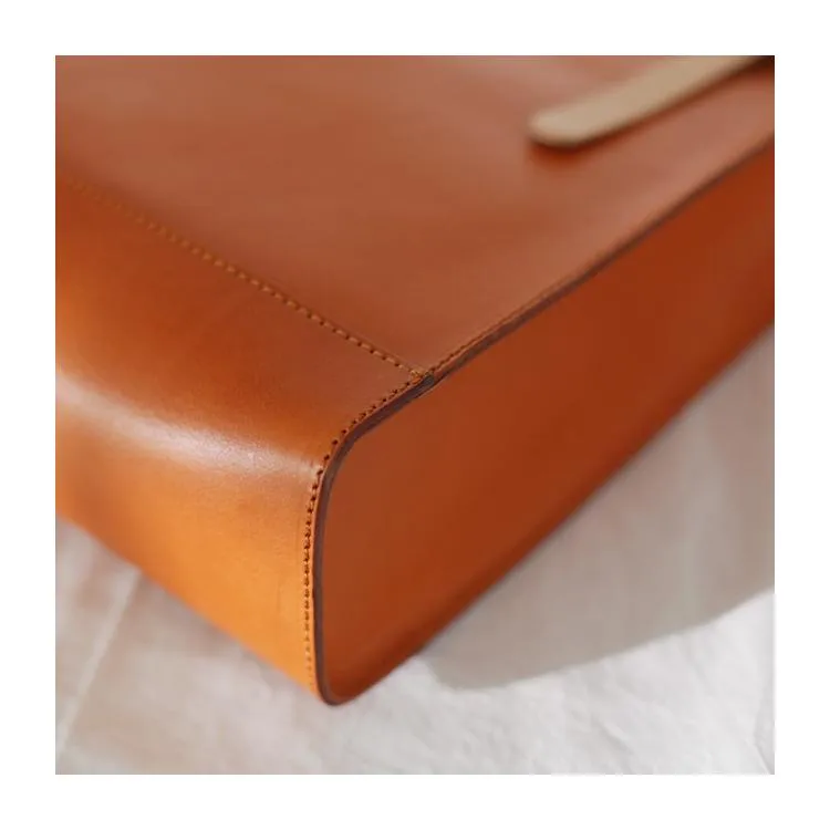 Handmade Yellow Womens Leather Laptop Tote Leather Tote Bags For Work Leather Tote With Zipper