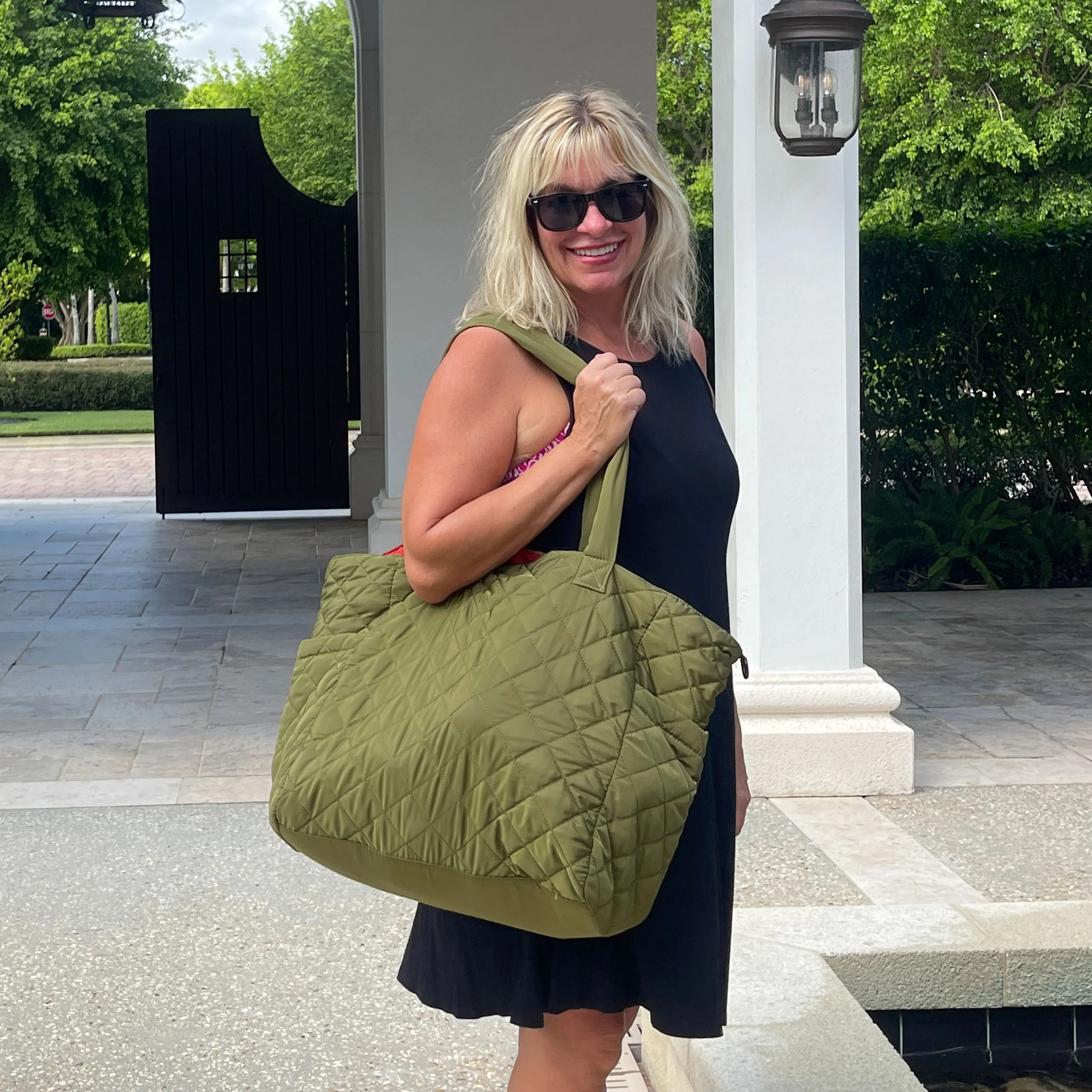 K Carroll - Large Nylon Reversible Tote, Olive & Rust