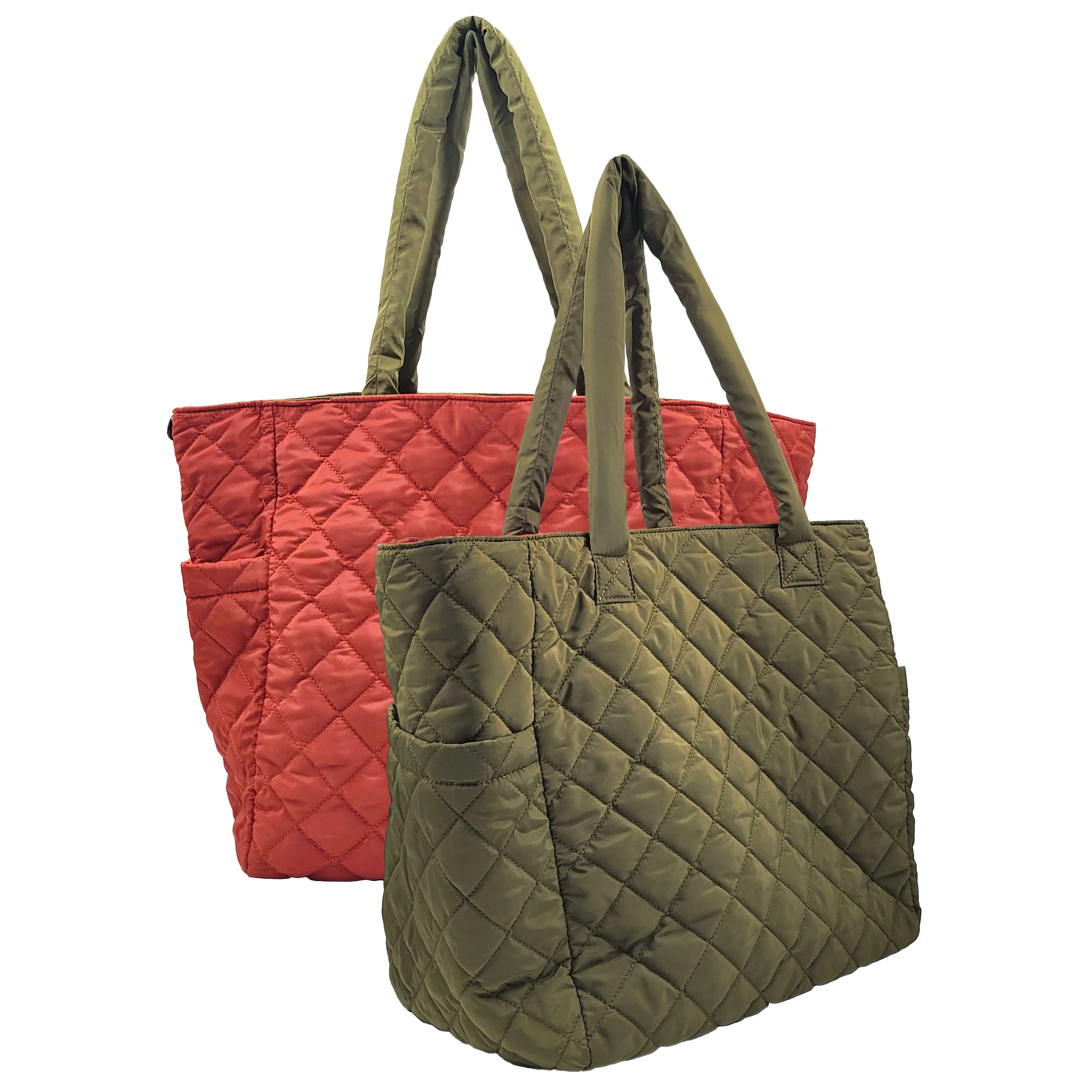 K Carroll - Large Nylon Reversible Tote, Olive & Rust