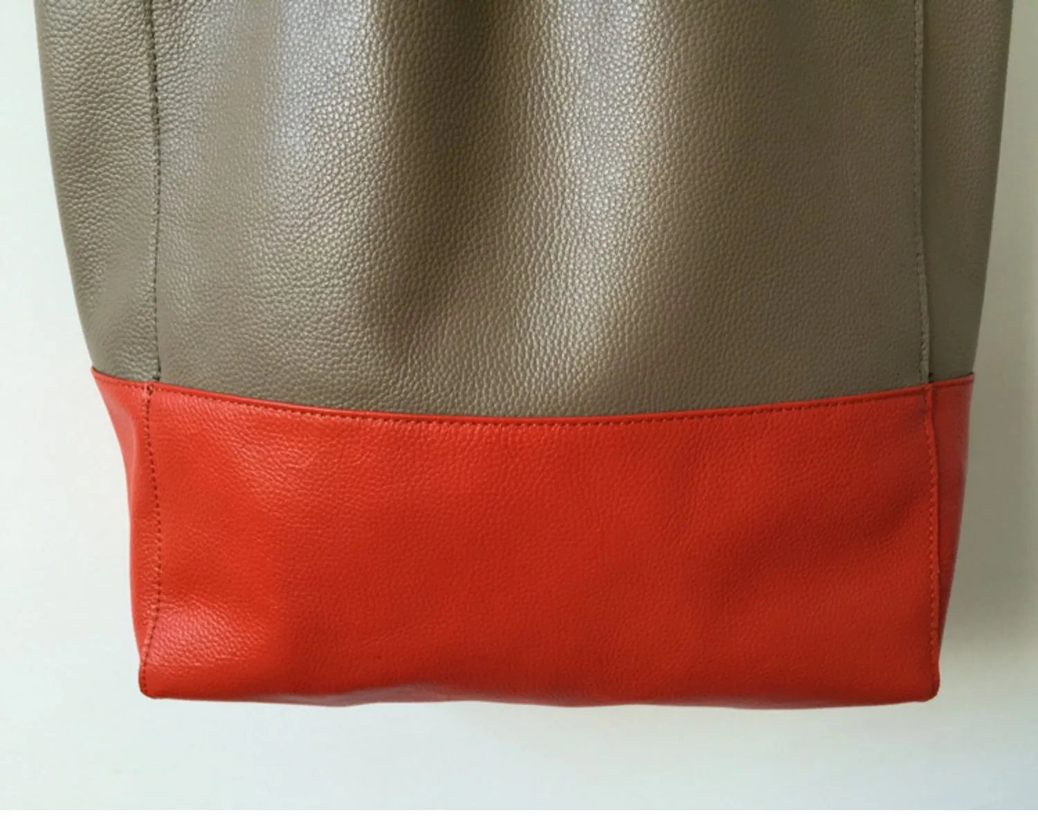 Khaki&Orange Leather Tote Bag Two Tone Tote Bag Womens Two Tone Purse Leather Work Tote Bag
