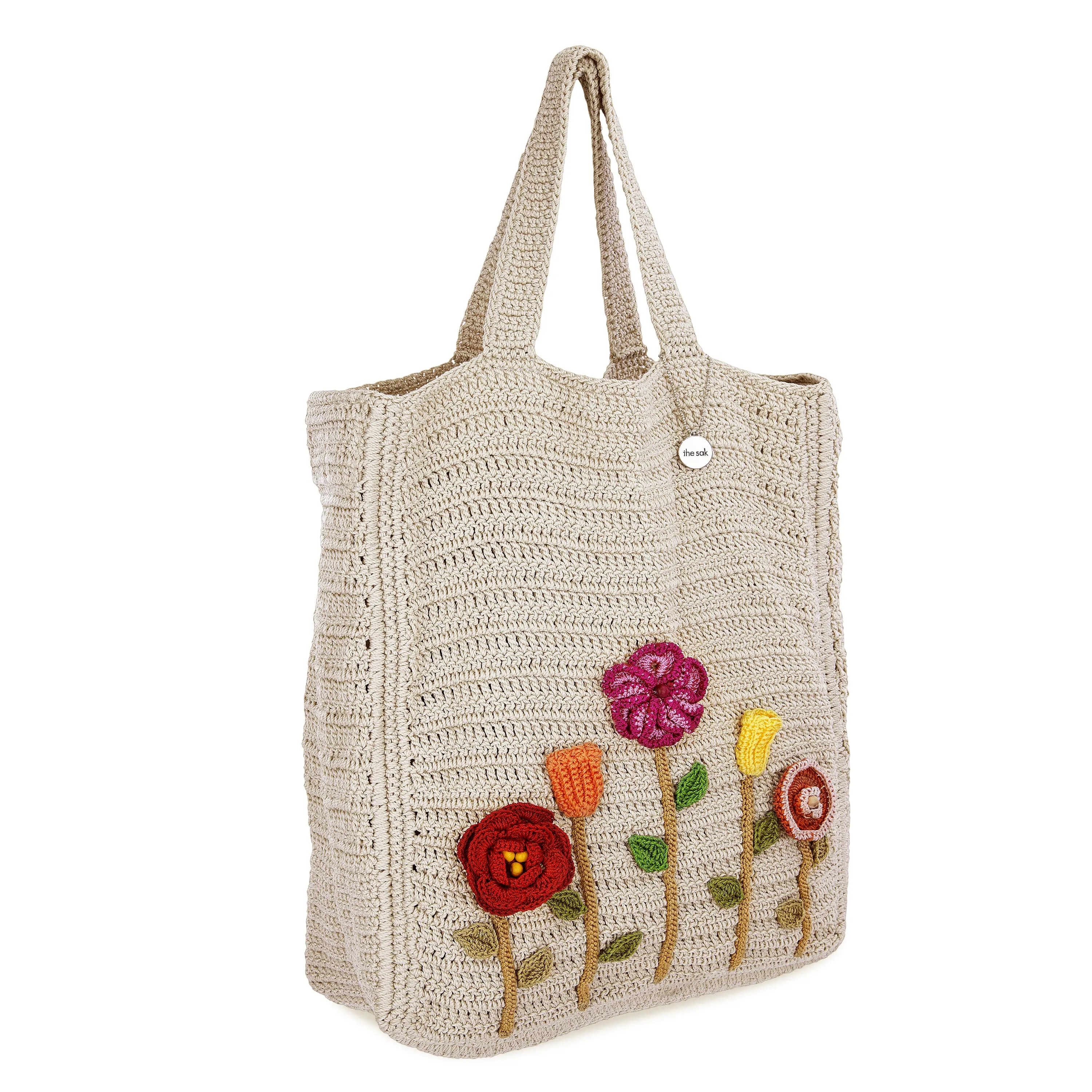 Lanie Market Tote - Hand Crochet - Flower Ecru